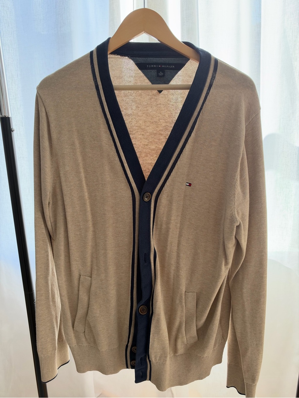 Tommy Hilfiger Men’s Tan Cardigan with Navy Trim